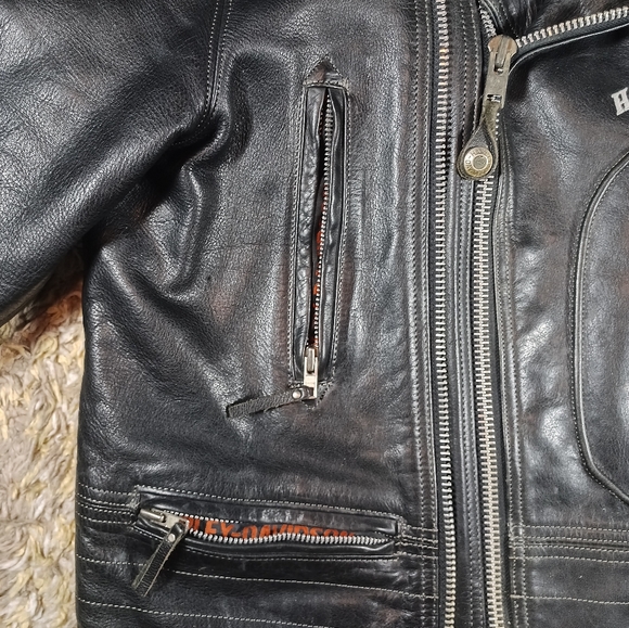 Vintage Harley Davidson Leather Jacket D Pocket Embroidered Double Zipper - Picture 3 of 15